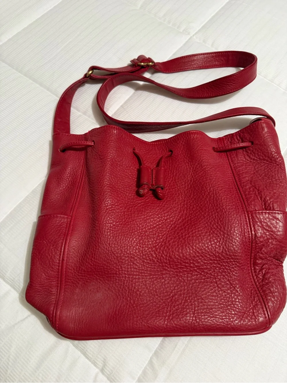COACH Vintage Two Pocket Drawstring Natural Pebble Grain Sonoma Red Leather 1997